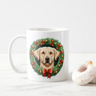 Cute Christmas Labrador Dog Wreath Festive Coffee Mug