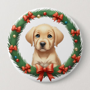 Cute Christmas Labrador Pup Wreath Festive  10 Cm Round Badge