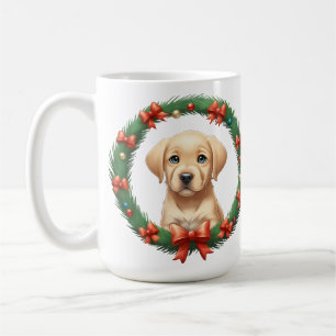 Cute Christmas Labrador Pup Wreath Festive Coffee Mug