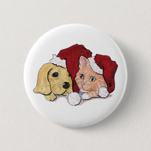 Cute Christmas Labrador Puppy and Orange Tabby 6 Cm Round Badge