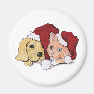 Cute Christmas Labrador Puppy and Orange Tabby Magnet
