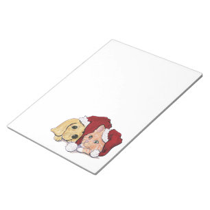 Cute Christmas Labrador Puppy and Orange Tabby Notepad