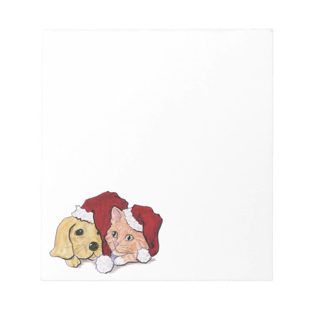 Cute Christmas Labrador Puppy and Orange Tabby Notepad (Front)