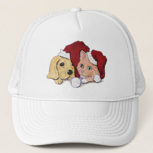 Cute Christmas Labrador Puppy and Orange Tabby Trucker Hat