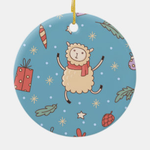 Cute Christmas Lamb Ceramic Tree Decoration