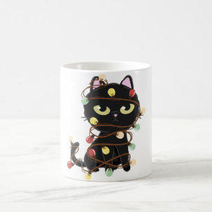 Cute Christmas Light Black Cat Coffee Mug