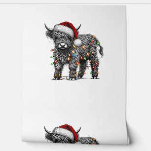 Cute Christmas Light Highland Cattle Funny Cow Xma Wallpaper