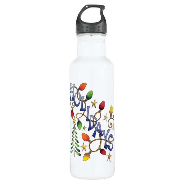 Cute Christmas, Lights and Stars with Holiday Text 710 Ml Water Bottle (Front)