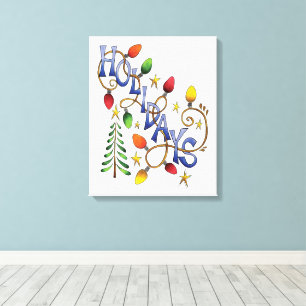 Cute Christmas, Lights and Stars with Holiday Text Canvas Print