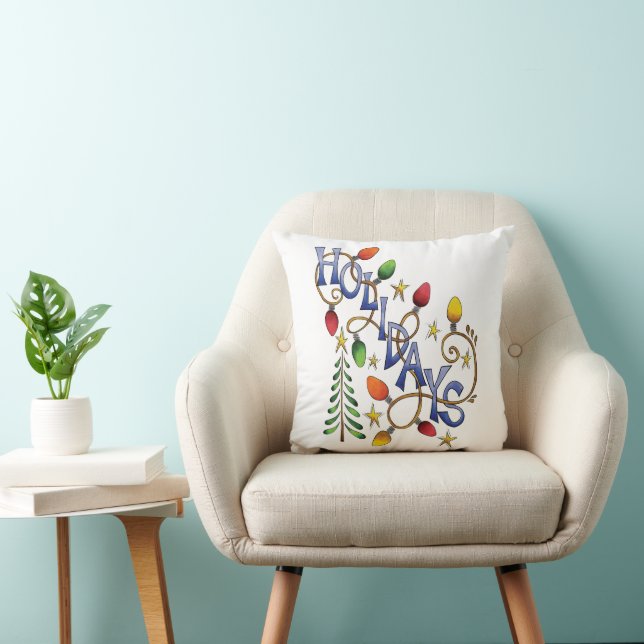 Cute Christmas, Lights and Stars with Holiday Text Cushion (Chair)