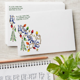 Cute Christmas, Lights and Stars with Holiday Text Envelope