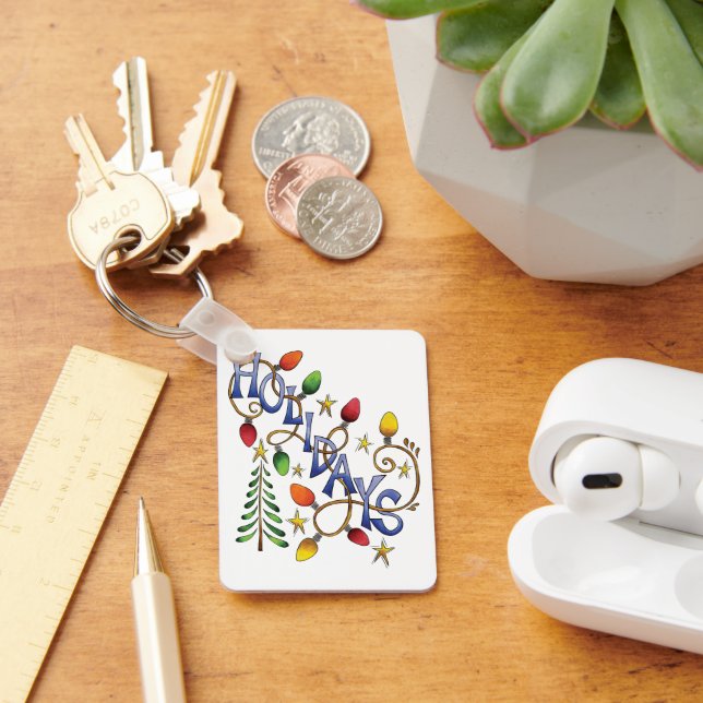 Cute Christmas, Lights and Stars with Holiday Text Key Ring (Desk)