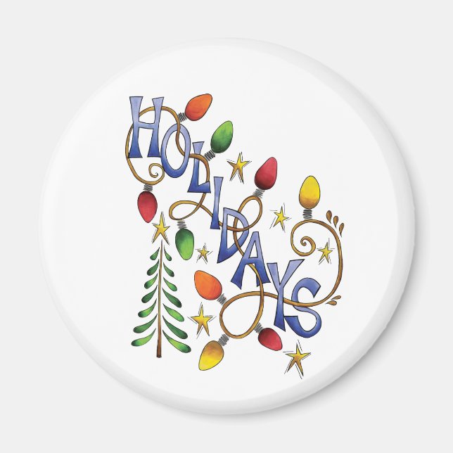 Cute Christmas, Lights and Stars with Holiday Text Magnet (Front)