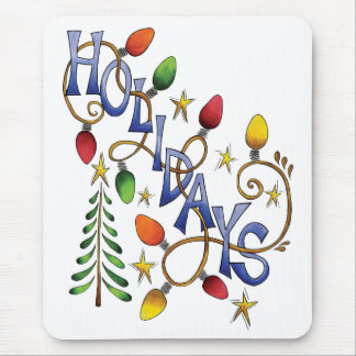 Cute Christmas, Lights and Stars with Holiday Text Mouse Mat