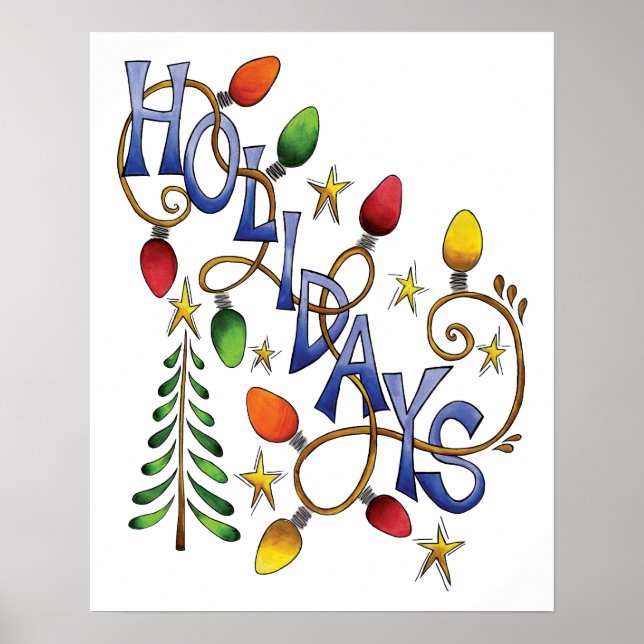 Cute Christmas, Lights and Stars with Holiday Text Poster (Front)