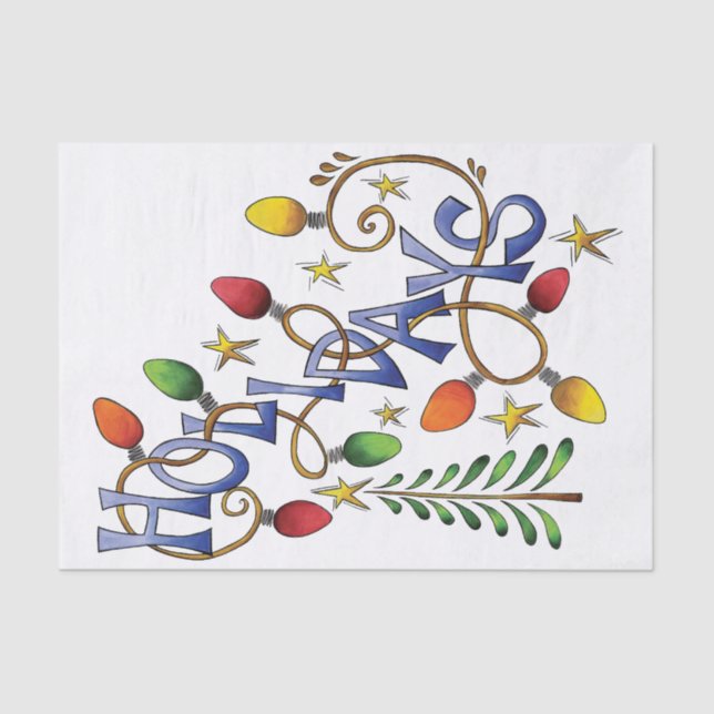 Cute Christmas, Lights and Stars with Holiday Text Tissue Paper (Front)