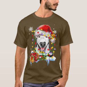 Cute Christmas Lights Bull Terrier Dog With Santa T-Shirt