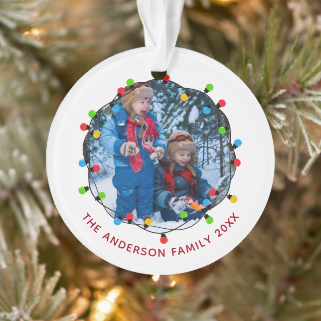 Cute Christmas Lights Family Photo 2025 Keepsake Ornament (Tree)