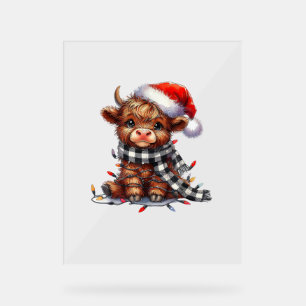 Cute Christmas Lights Highland Cow Funny Christmas Acrylic Sign