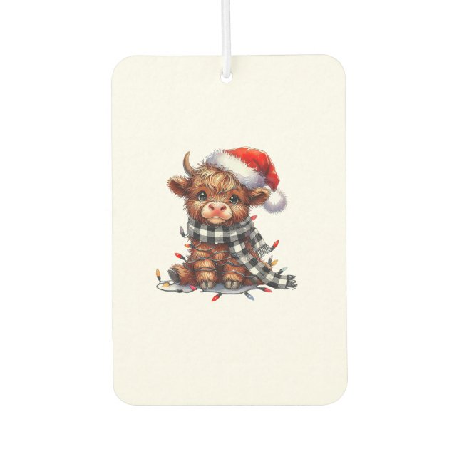 Cute Christmas Lights Highland Cow Funny Christmas Car Air Freshener (Front)
