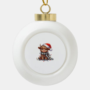 Cute Christmas Lights Highland Cow Funny Christmas Ceramic Ball Christmas Ornament