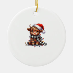 Cute Christmas Lights Highland Cow Funny Christmas Ceramic Tree Decoration