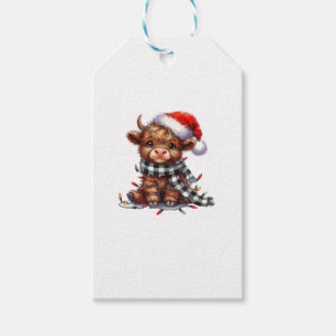 Cute Christmas Lights Highland Cow Funny Christmas Gift Tags