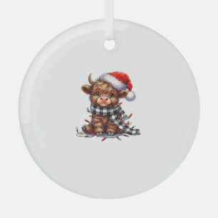Cute Christmas Lights Highland Cow Funny Christmas Glass Tree Decoration