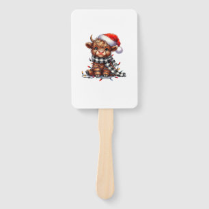 Cute Christmas Lights Highland Cow Funny Christmas Hand Fan