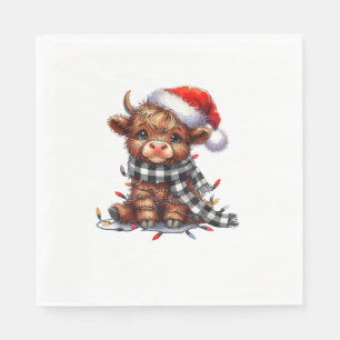 Cute Christmas Lights Highland Cow Funny Christmas Napkin