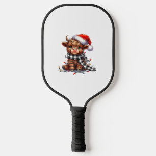 Cute Christmas Lights Highland Cow Funny Christmas Pickleball Paddle