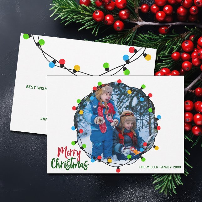 Cute Christmas Lights Kids Photo Holiday Card (Creator Uploaded)