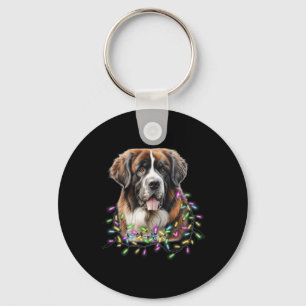 Cute Christmas Lights Saint Bernard Dog Key Ring