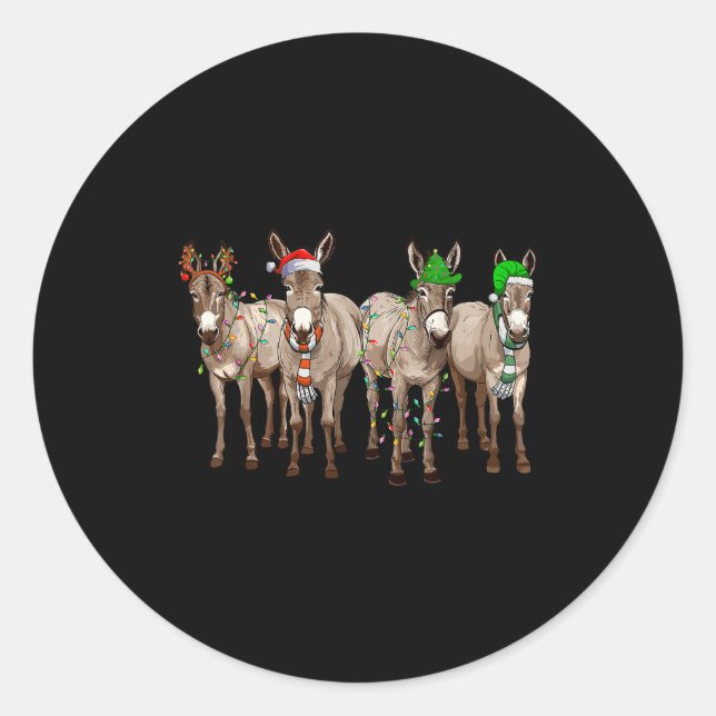Cute Christmas Lights Santa Hat Farm Lover  Classic Round Sticker (Front)