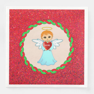 Cute Christmas little angel on beige & red Napkin