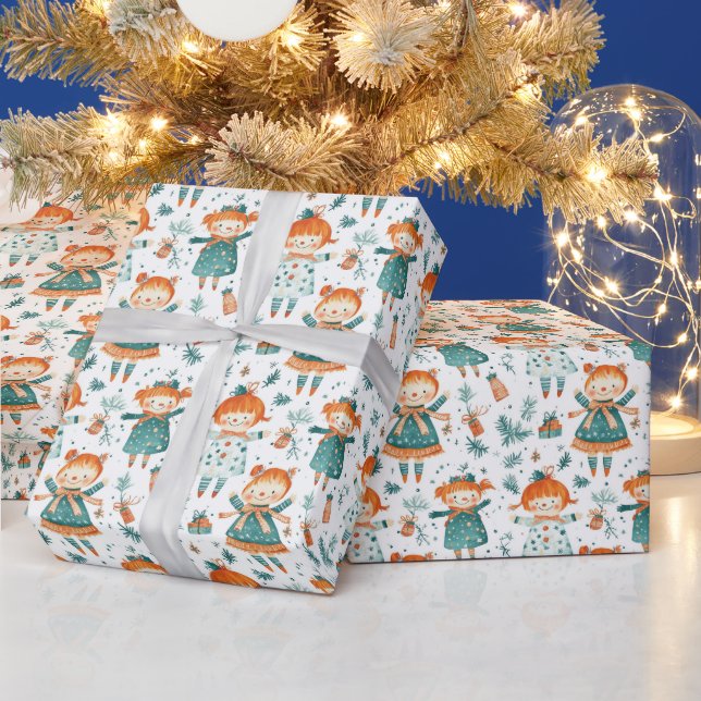 Cute Christmas little girl pattern Wrapping Paper (Holidays)