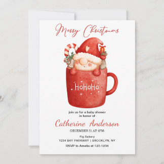 Cute Christmas Little Gnome in a mug Baby Shower   Invitation