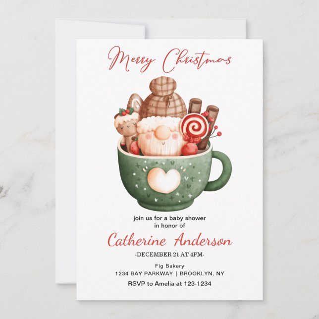 Cute Christmas Little Gnome in a mug Baby Shower   Invitation (Front)