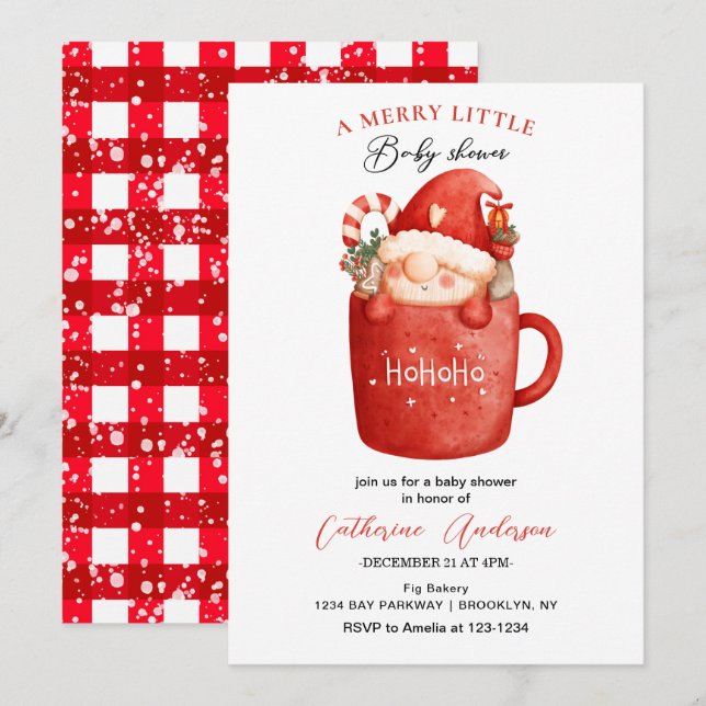 Cute Christmas Little Gnome in a mug Baby Shower  Invitation (Front/Back)