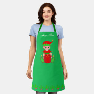 Cute Christmas little helper elf on green Apron