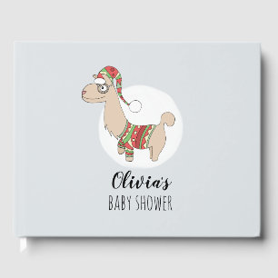 Cute Christmas Llama and Name Festive Baby Shower Guest Book