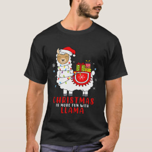 Cute Christmas Llama Pajama With Santa Claus Hat M T-Shirt