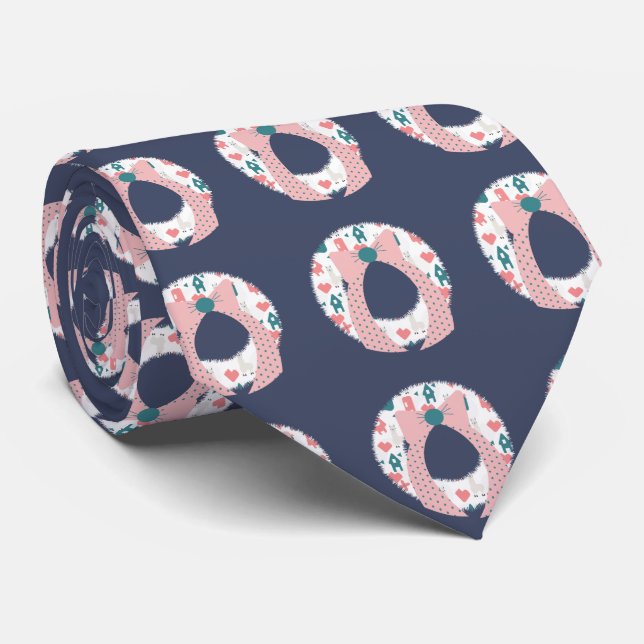Cute Christmas Llama Repeat Pattern Tie (Rolled)