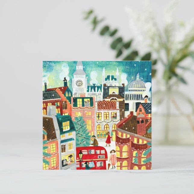 Cute Christmas London city in the snow Holiday Card (Standing Front)
