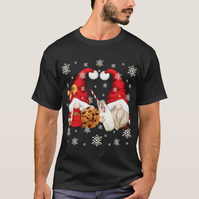 Cute Christmas Lover Motif With Santa Milk And Coo T-Shirt (Front)