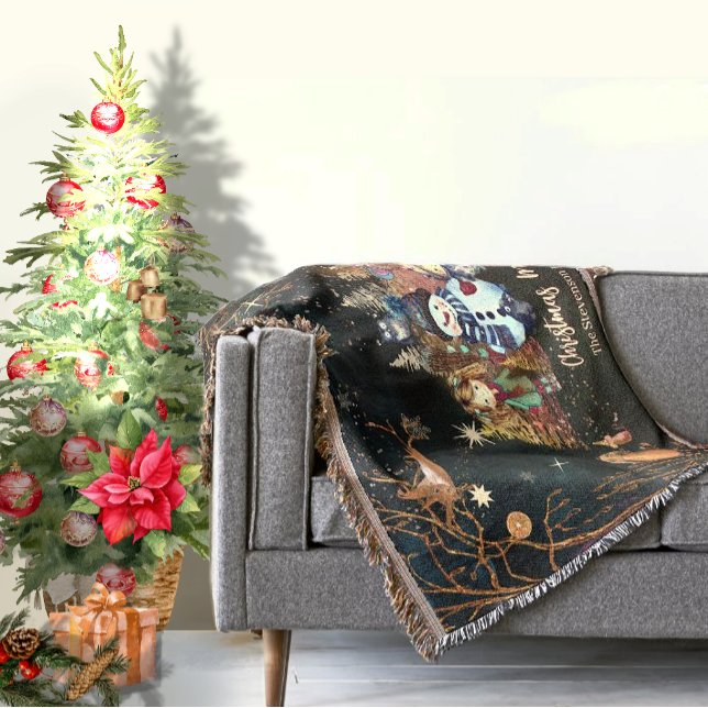 Cute Christmas Magic Black Green  Throw Blanket (Cute Christmas Magic Black Green Throw Blanket)
