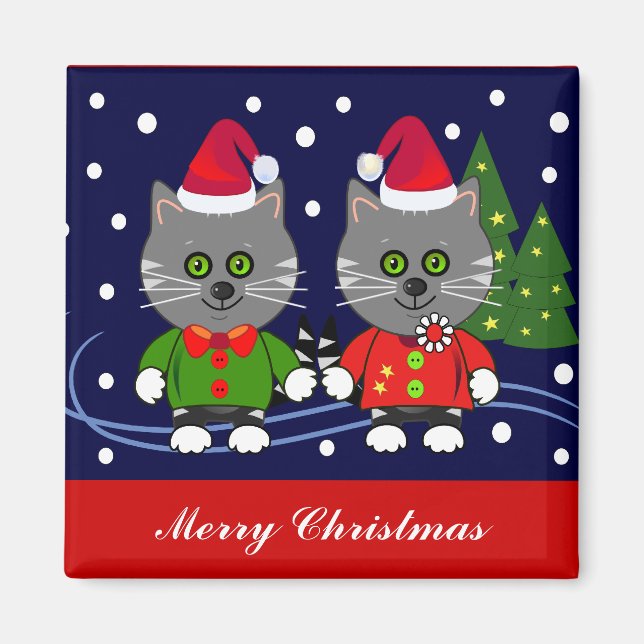 Cute Christmas Magnet with Cartoon Cats (Front)
