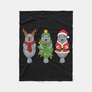 Cute Christmas Manatee Shirt, Holiday Manatee Sant Fleece Blanket