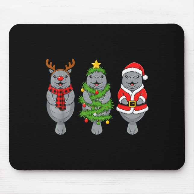Cute Christmas Manatee Shirt, Holiday Manatee Sant Mouse Mat (Front)
