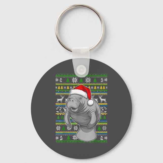 Cute Christmas Manatee Shirt, Manatee Ugly Xmas Sw Key Ring (Front)